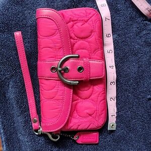 Hot Pink Quilted Coach Clutch With Leather Details
